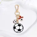 Soccer theme keychain with gold lobster clasp and 'I Love Soccer' charm - Gold Stereo Soccer Heart Tag Set