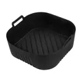 Durable black square silicone air fryer liner showing ridged bottom and side handles - 176 Square 5.5-6.2l Black