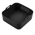 Durable reusable square black silicone air fryer liner with dual handles and oil grooves - 190 Square 5.5-6l Black