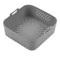 Detail of gray square silicone air fryer liner with side handles and drainage holes - 190 Square 5.5-6l Gray
