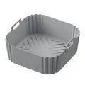 Detailed view of grey square silicone air fryer liner with handles and wavy side walls - Square Grey
