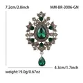 Spilla vintage con goccia di vetro verde smeraldo e montatura in argento - Oro Caffè-Verde