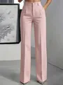 Fashionable pink high-waisted vertical striped wide-leg suit trousers for women's wear - Light Pink