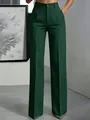 Elegant dark green high-waisted wide-leg dress pants with white pinstripes - Dark Green