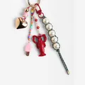 Bijou de sac coloré avec cœur doré, homard rouge et détails en perles - Chaîne De Sac À Perles Avec Mousqueton