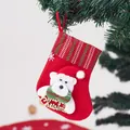 Festive red Christmas stocking gift bag with cute 3D white polar bear applique ornament - Striped Bear