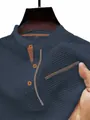 Close-up detail of men's navy ice silk mesh shirt with mandarin collar and texture - S / Navy Blue