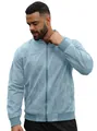 Premium men's suede zipper jacket in light blue with stand collar slim fit design - S / Aqua