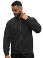 Close-up detail showing the premium black suede texture on men's slim fit zip jacket - S / Black