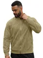 Macro detail of men's slim fit khaki suede jacket featuring metal zipper and stand collar - S / Army Green