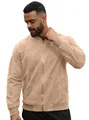 Premium men's slim fit suede zipper jacket in a classic light beige solid color finish - S / Brown