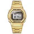Gold-tone metal square digital sports watch with multi-functional alarm for men - Gold (390)