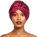 Elegant burgundy satin double-layer twisted sleep cap turban for hair protection - One Size 50-60cm / Burgundy