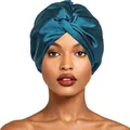 Gorro de dormir de doble capa en seda sintética azul petróleo con nudo frontal - Talla única 50-60cm / Azul Aqua