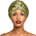 Elegante gorro de dormir de satén verde salvia de doble capa con diseño de nudo - Talla única 50-60cm / Verde matcha