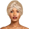 Elegante gorro de dormir de satén de seda color champán con nudo entrelazado - Talla única 50-60cm / Caqui