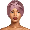 Gorro de dormir elegante de doble capa de seda artificial rosa viejo con diseño de nudo - Talla única 50-60cm / Rosa empolvado