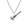 Close-up view of a silver stainless steel acoustic guitar pendant necklace for musicians - Cello / Silver