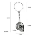 Llavero de turbocompresor de coche de metal plateado con dimensiones técnicas - Llavero Turbo Pequeño Plata