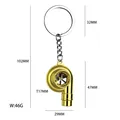 Gold turbocharger keychain with dimensions and weight measurements in variant view - Large Turbo Keychain Gold