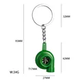 Green miniature turbocharger keychain accessory for car enthusiasts with measurements - Small Turbo Keychain Green