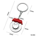 Metal car brake disc and caliper keychain with 93mm length and 26g weight details - Brake Disc Keychain