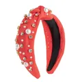 Baroque coral knotted headband decorated with elegant pearls and sparkling rhinestones - Watermelon Red With White Pearls