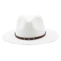 Sombrero Panamá de paja blanco para hombre con banda de cuero marrón y tachuelas azul. - M(56-58cm) / Blanco puro