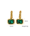 Elegant green square zircon earrings featuring a gold-plated stainless steel hoop design - Peacock Blue
