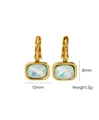 Gold titanium steel hoop earrings with square iridescent zircon stones - White Opal