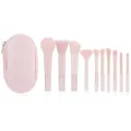 Professional 10-piece pink makeup brush set with transparent handles and travel bag - Pink Transparent Handle Makeup Brush Set With Brush Bag