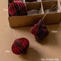 Set di 3 decorazioni natalizie in carta a nido d'ape rossa da 8 e 10 cm - Set da 3 Pezzi Irregolari / Rosso