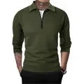 Classic men's waffle knit half-zip long sleeve jacket in army green casual style - Army Green