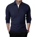 Polo da uomo a maniche lunghe in maglia a nido d'ape blu navy con mezza zip - S / Blu navy