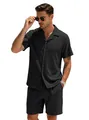 Ensemble d'été décontracté pour hommes chemise manches courtes et short noir côtelé - S / Noir