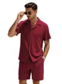 Ensemble 2 pièces décontracté homme été bordeaux tissu côtelé chemise et short - S / Bordeaux