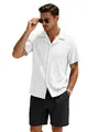 Men's casual summer two-piece set featuring white short sleeve shirt and black shorts - White + Black