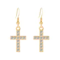 Elegant gold-plated cross drop earrings featuring sparkling cubic zirconia stones inlay - KC Gold Pavé Zirconia Fish Hook Cross
