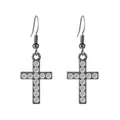Elegant gunmetal cross dangle earrings with shimmering white cubic zirconia stones - Gun Black Pavé Zirconia Fish Hook Cross