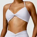 Ensemble soutien-gorge de sport et short de yoga lilas avec détail torsadé - XL / Dos Nu Torsadé Haut et Bas / Violet-gris clair