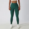 Legging de yoga vert foncé taille haute avec ceinture côtelée et détails en mesh - S / Bas (BCK6415) / Vert Cyprès
