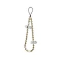Close-up of a handmade beaded phone strap with clear acrylic cloud pendants and gold beads. - Champagne Cloud Style (SZ-A260006A)