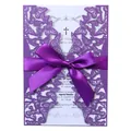 Elegant purple laser-cut butterfly wedding invitation with satin ribbon - Purple