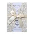 Laser cut butterfly wedding invitation card with elegant cream ribbon bow detail - Starry White