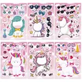 Packung mit 6 bunten Einhorn DIY-Stickern für das kreative Spiel kleiner Kindern - Regenbogen Einhorn Stil (T01043485) / 6 Blätter/Packung