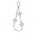 Détail de la dragonne de téléphone avec nœud rose et perles d'imitation irrégulières - Style d'Os à Nœud Papillon Rose (SZ-A260014A)
