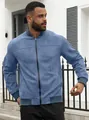 Herren Bomberjacke aus blauem Wildlederimitat mit Stehkragen und Rippenstrickbündchen - S / Marineblau