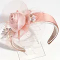 Serre-tête fascinateur rose élégant avec fleurs et perles pour mariage - Voile de Fleur Rose Orange