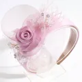 Serre-tête bibi rose élégant avec fleur, résille et perles pour mariage de mariée - Voile de Fleur Rose Violet