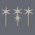 Elegant set of three golden bobby pins featuring sparkling rhinestone snowflake designs - 3-Piece Snowflake Style (HS-J6739G) / Gold